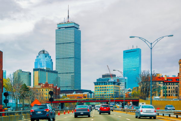 Cars driving on a freeway in Boston