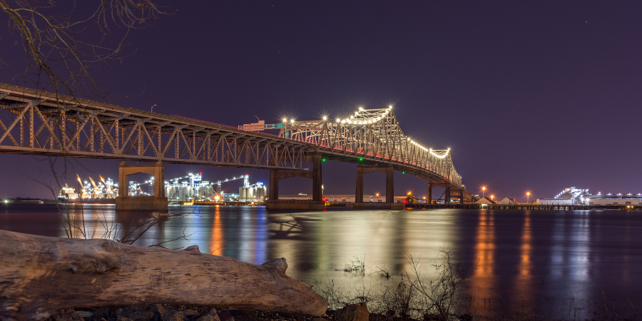 Bridge at night in Baton Rouge, LA.