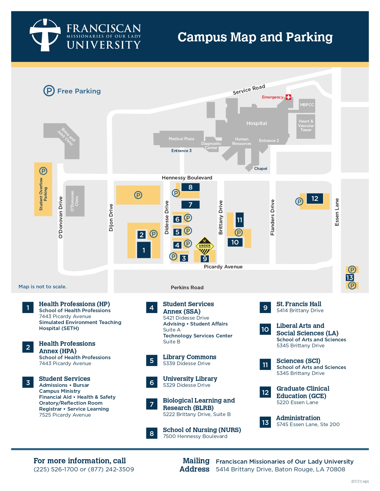 FranU campus map and parking locations