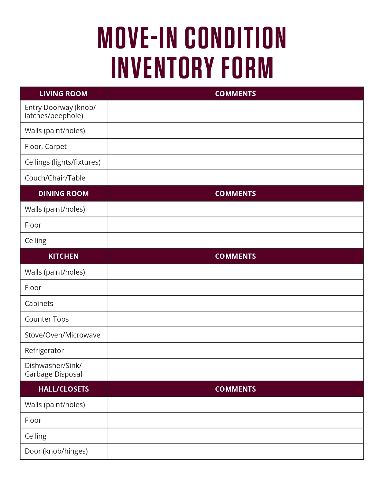 move-in condition inventory form