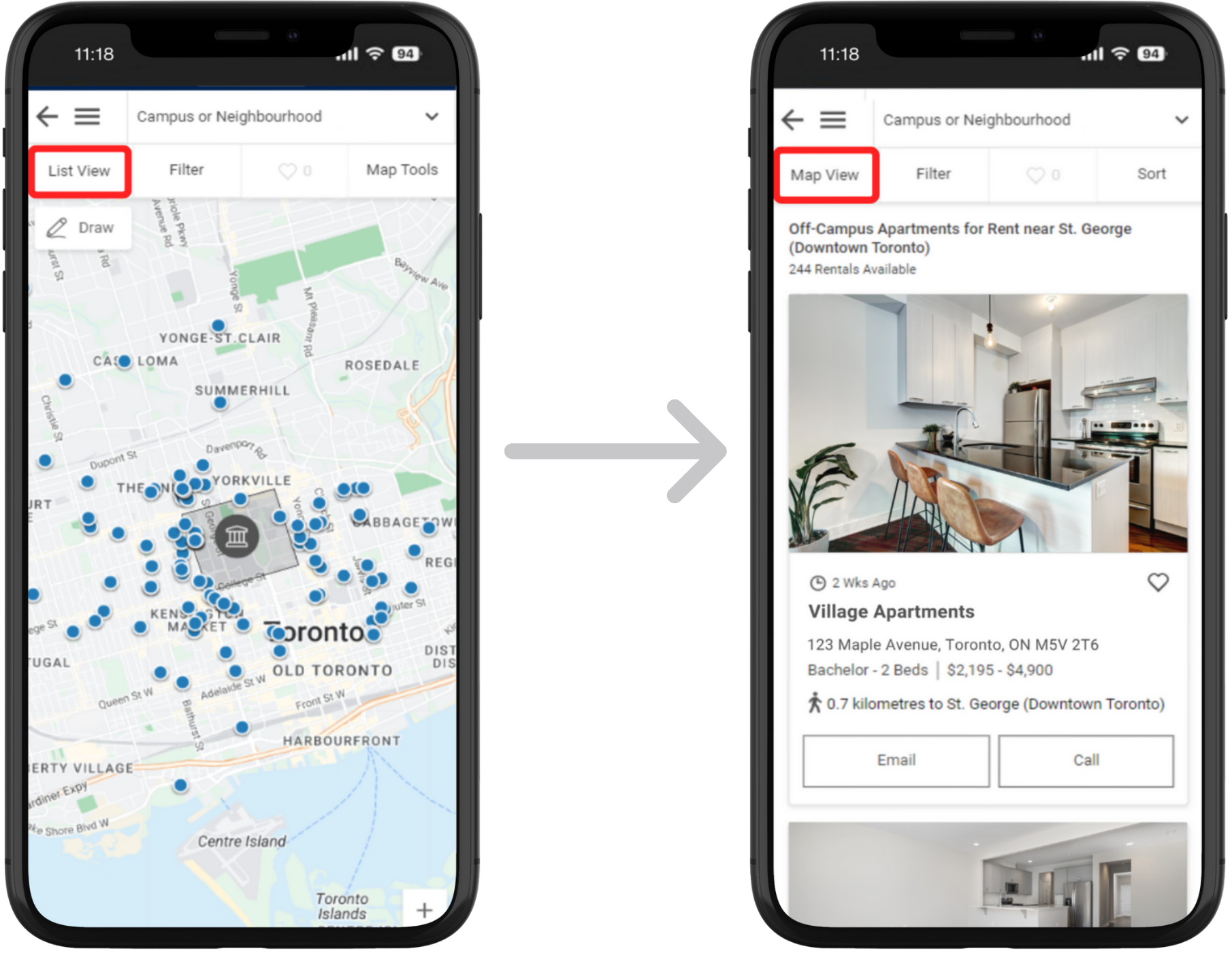 Two mobile screenshots highlighting