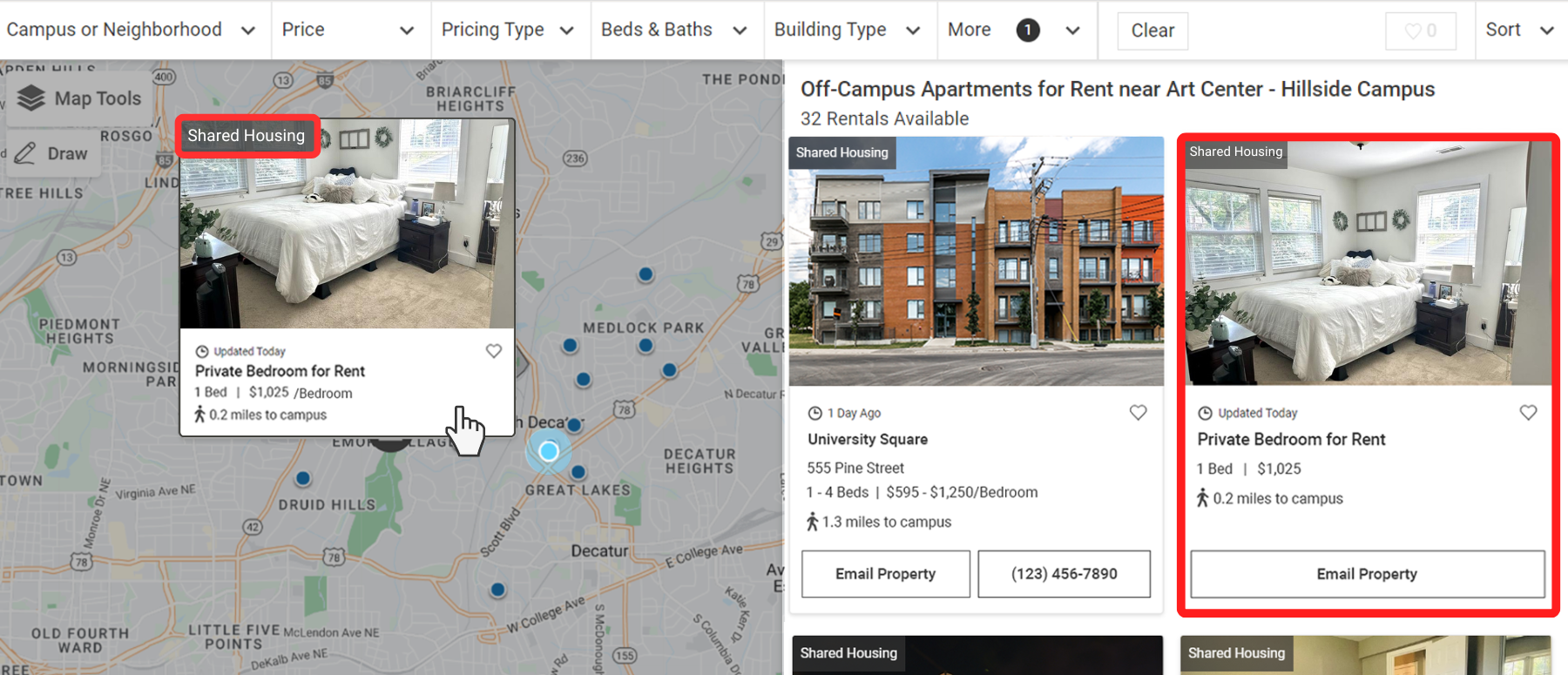 Screenshot of Shared Housing listing