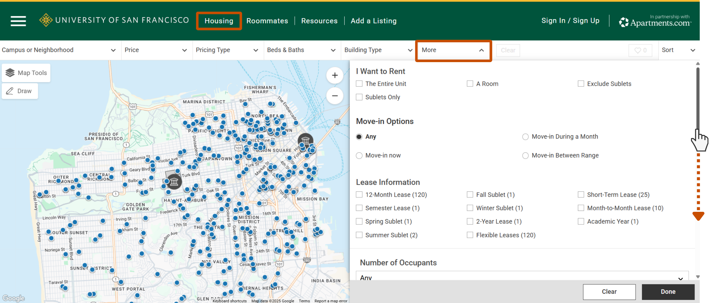 Screenshot of advanced search options under