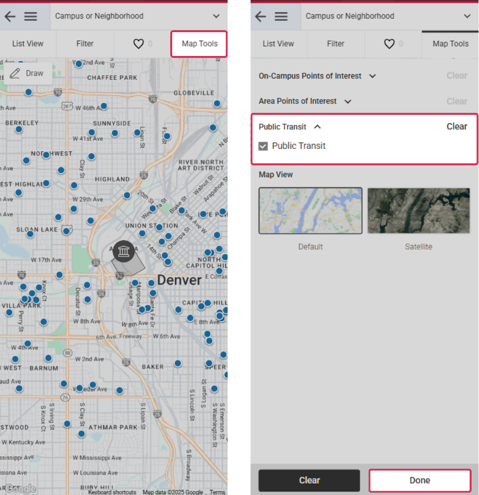 Screenshot of Map Tools menu displayed on mobile view.