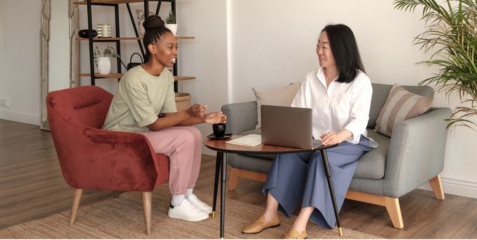 Student and counselor talking