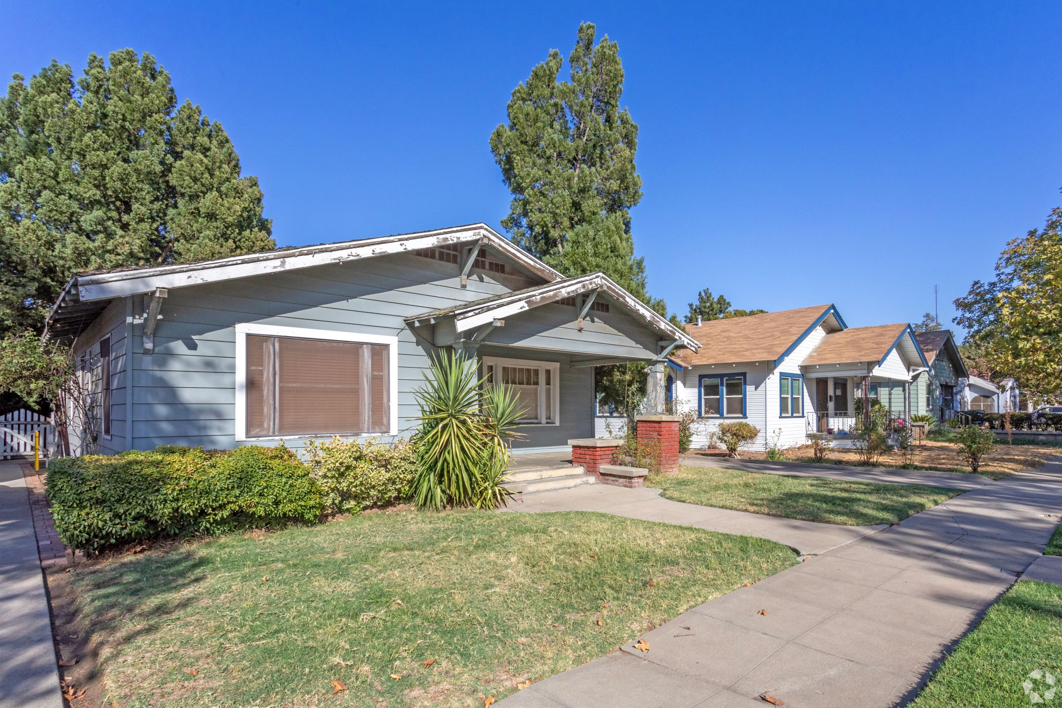 Two craftsman-style homes in a downtown Merced neighborhood