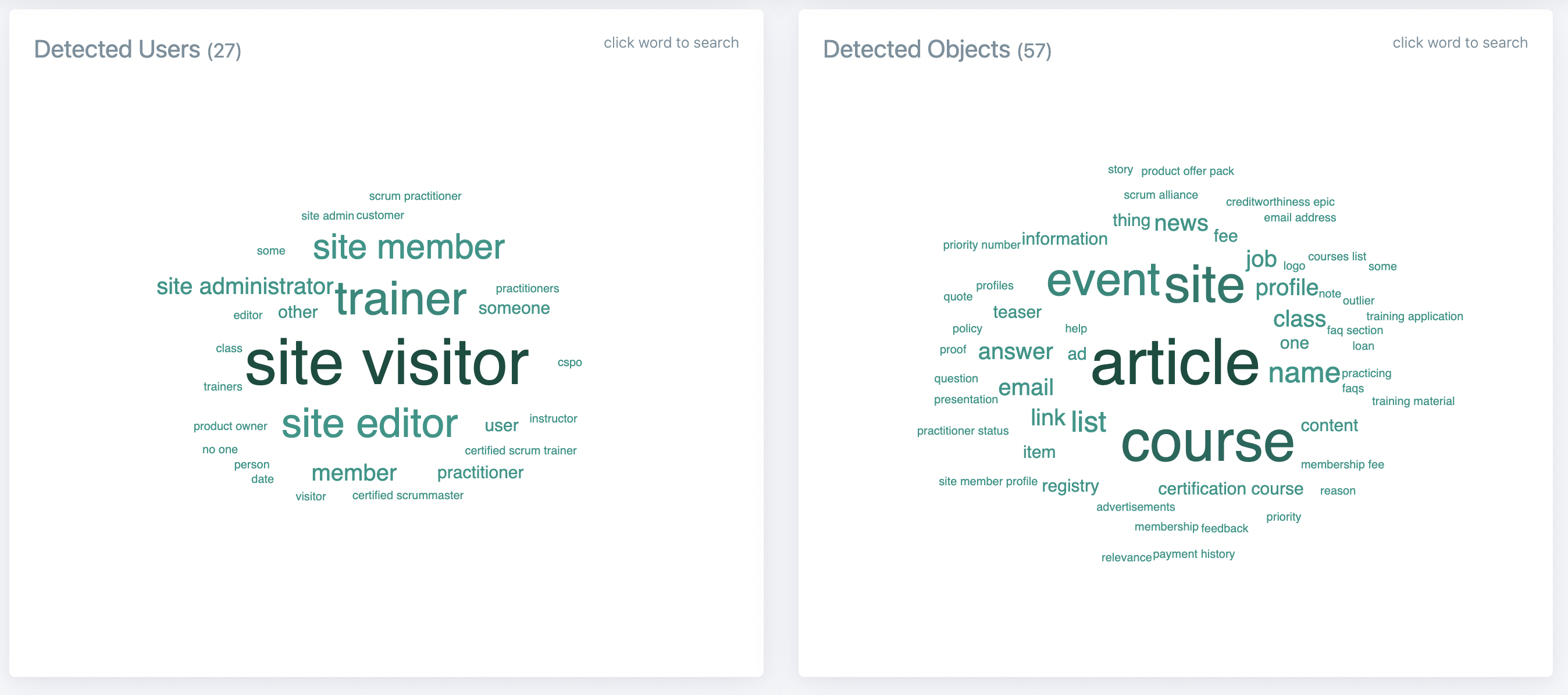 Auto detected users and objects make up the data dictionary of your application