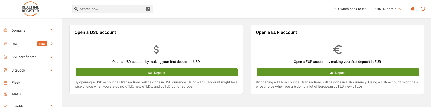 Currency selection for first deposit