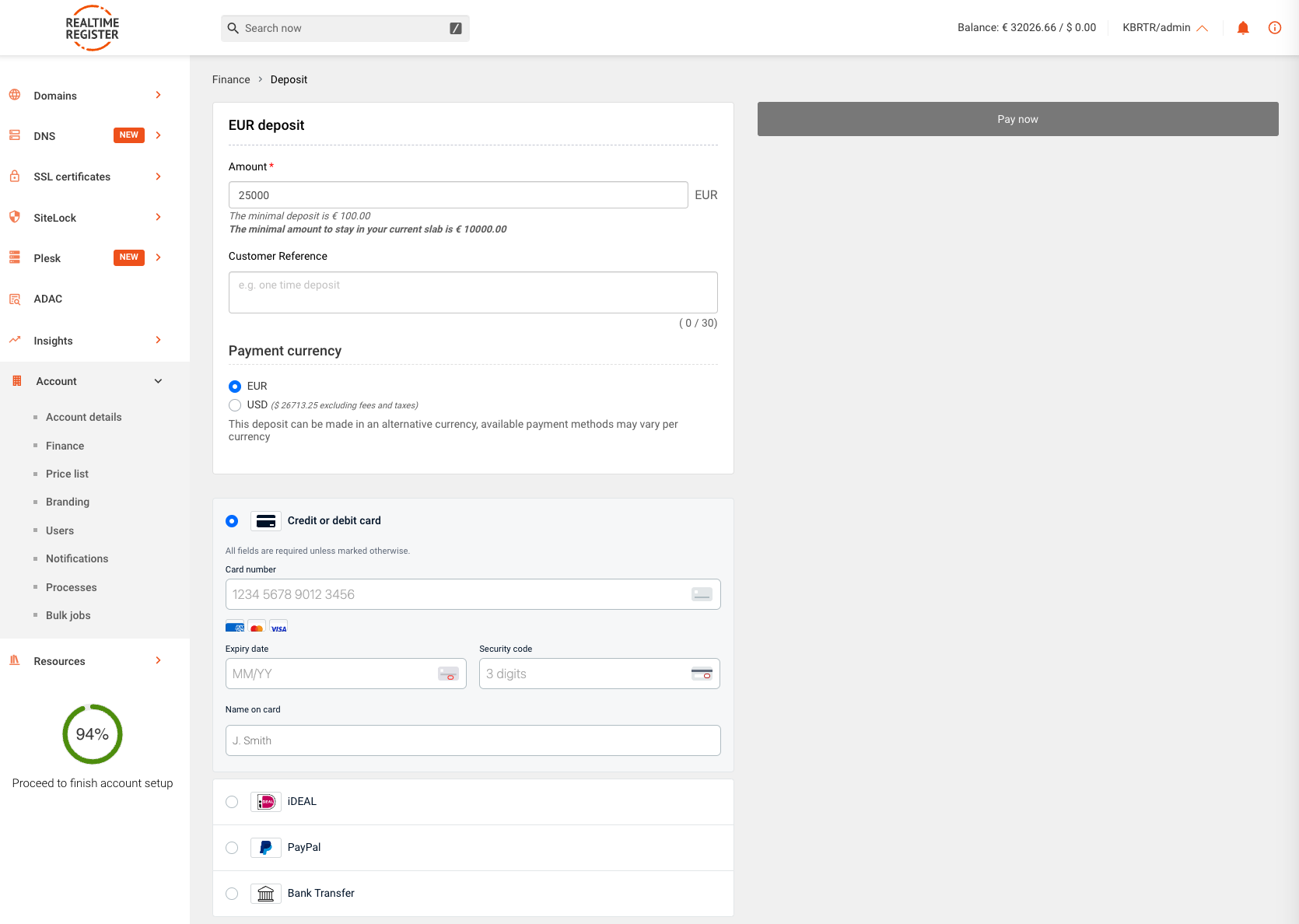 Deposit page