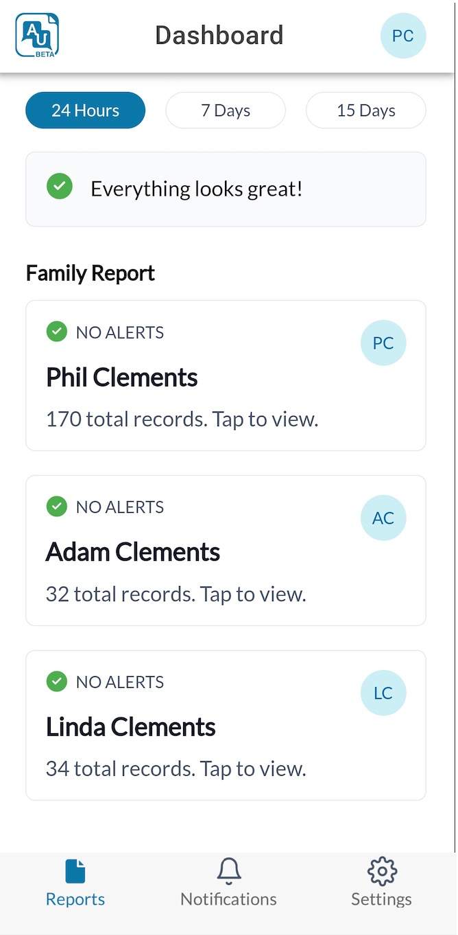 Reports page mobile