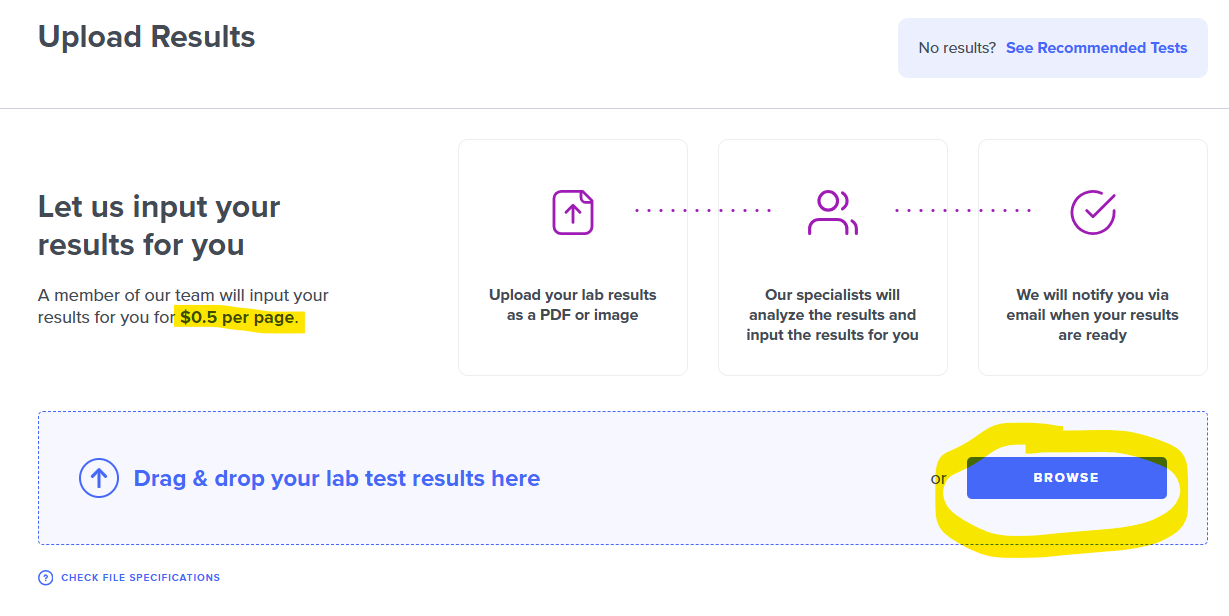 Paid lab upload service