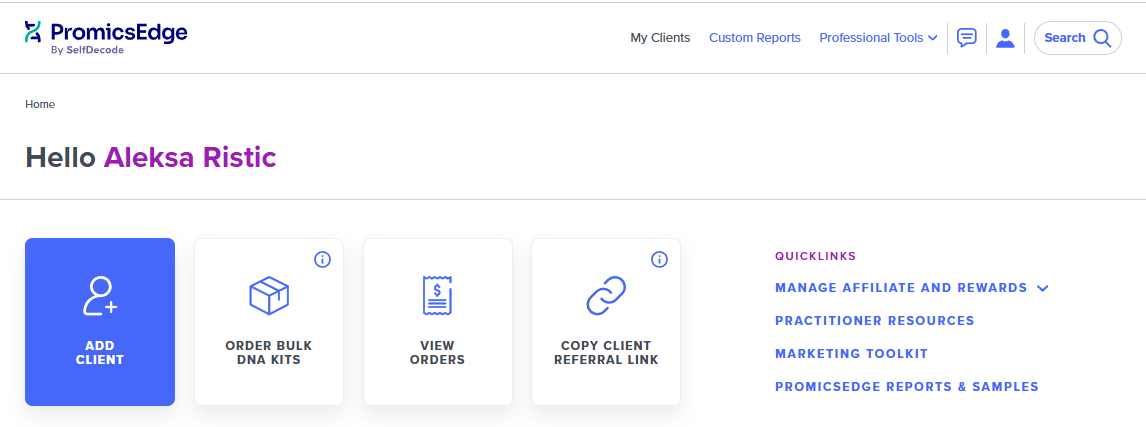 Add client option on main dashboard
