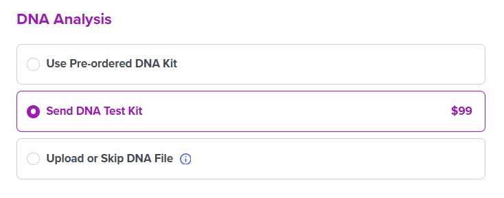 Send your client a DNA kit or upload a DNA file