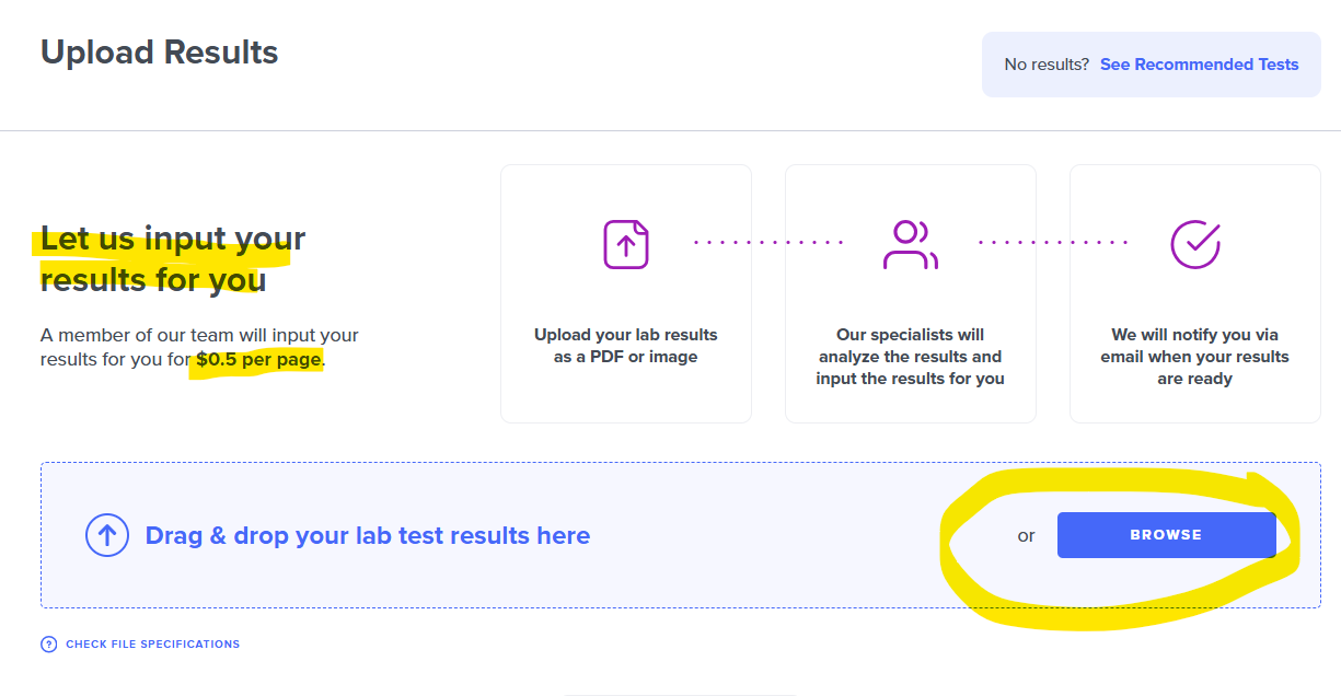 Paid lab upload option $0.50 per page