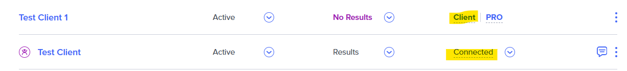 Created client vs. Connected client on the My Clients page