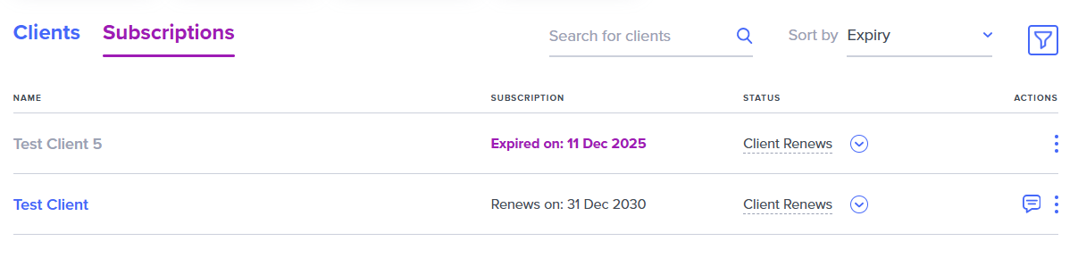 Client subscriptions