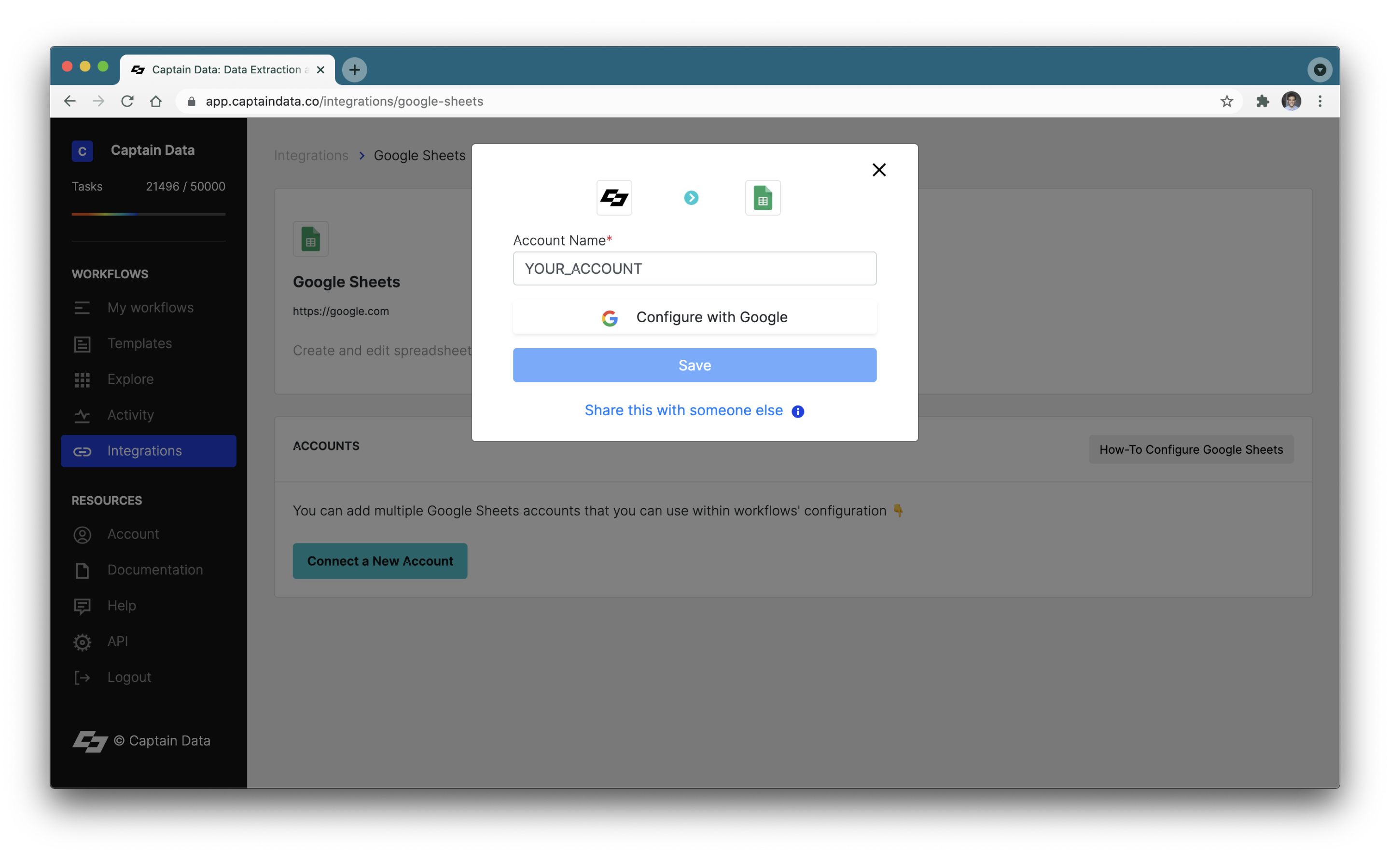 Connect Your Google Sheets Account Captain Data