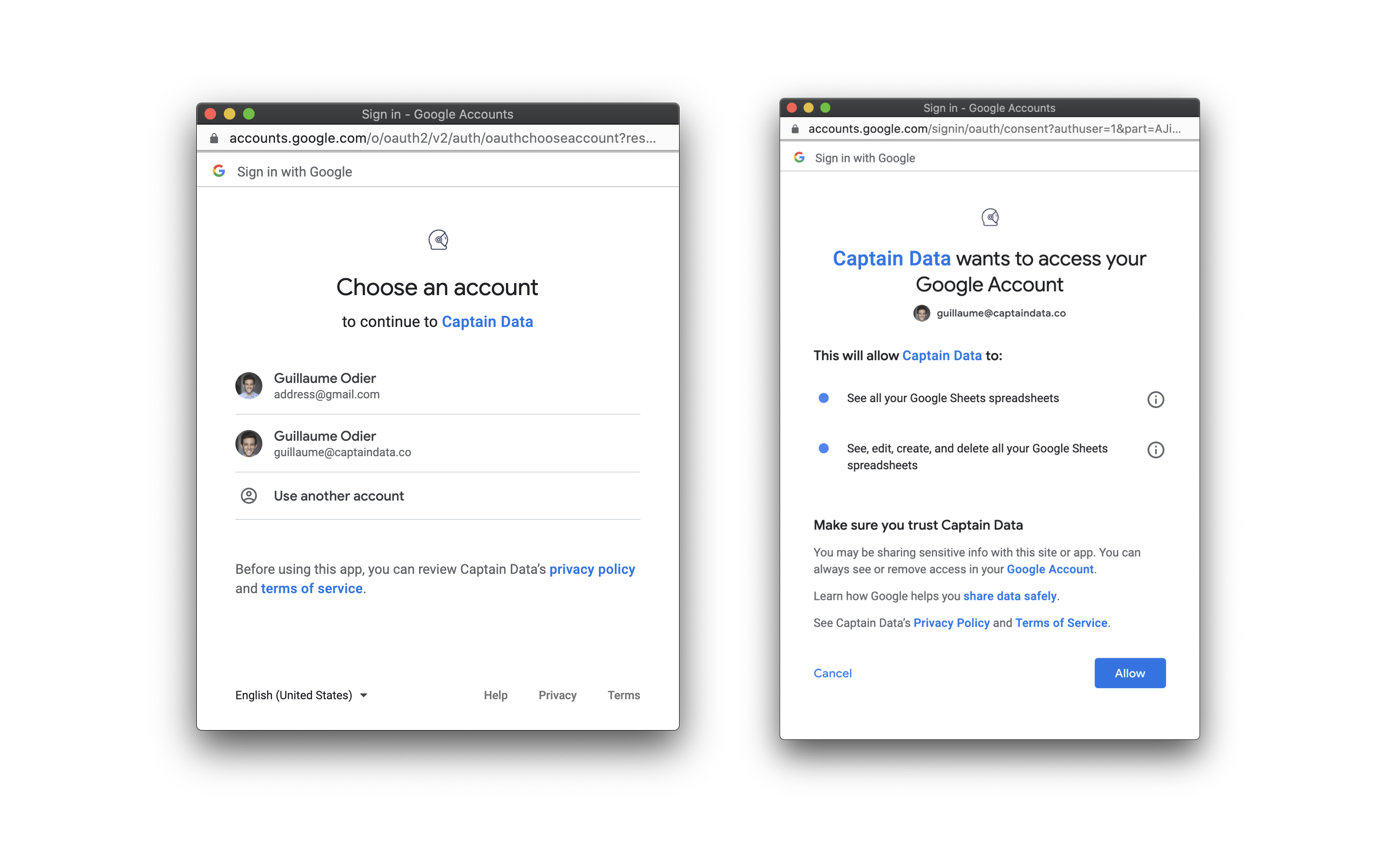 Connect Your Google Sheets Account Captain Data
