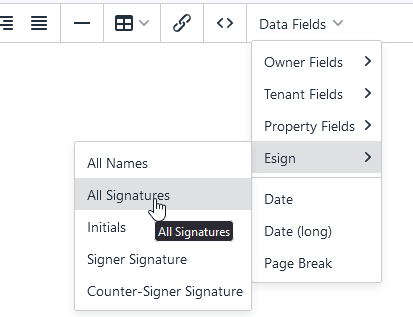 Data Field Form Options for Signatures