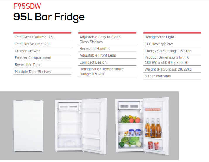 F95SDW 95L Bar Fridge Brochure kbase