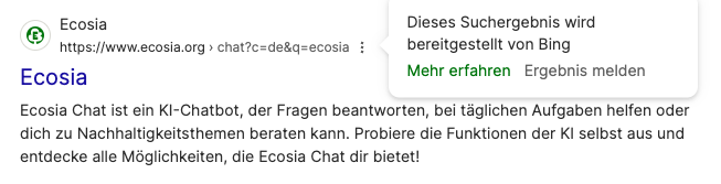 Screenshot Ecosia Suchanbierter
