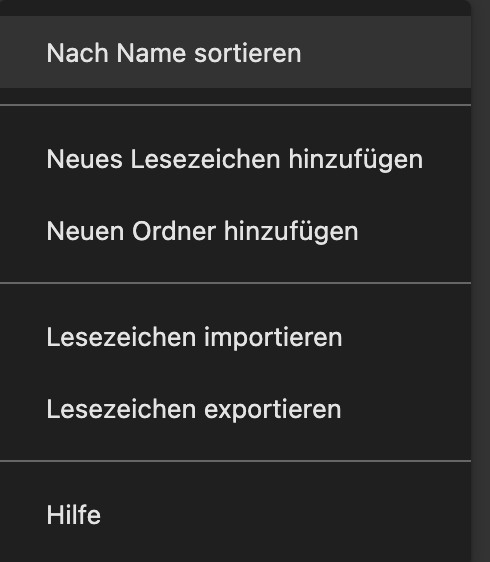 Screenshot Lesezeichenmenü