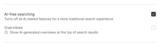 Screenshot AI free search setting