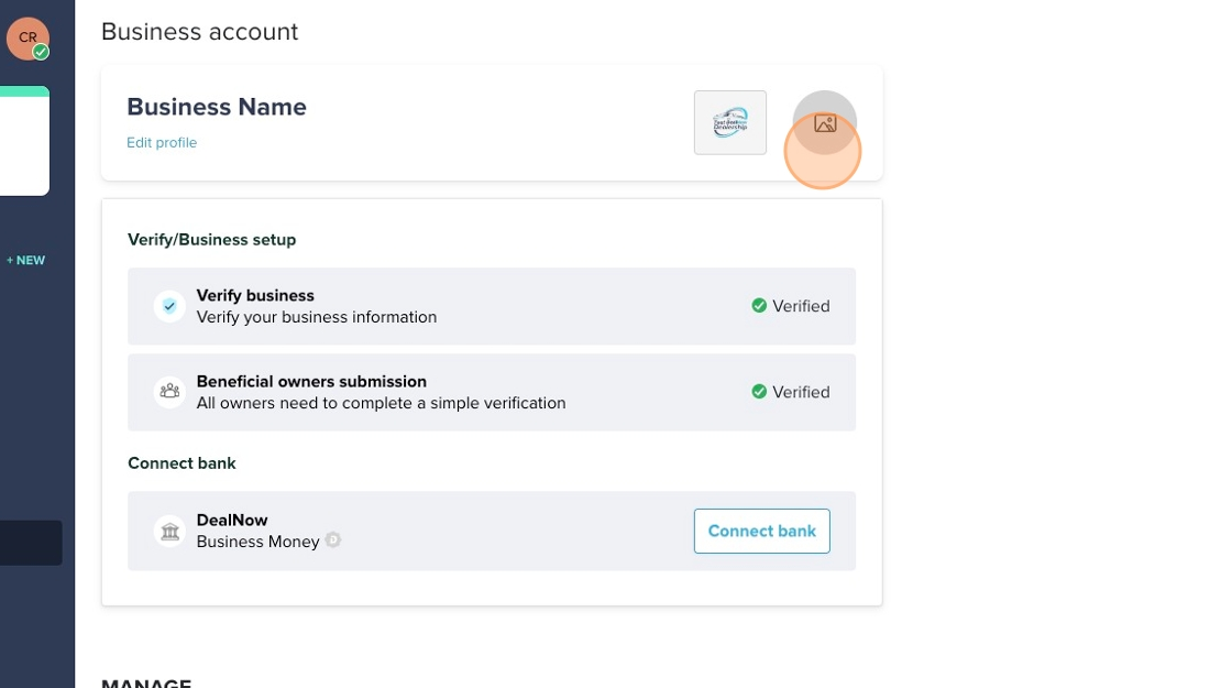 Business account page showing profile area where users can add a personal headshot next to the business logo