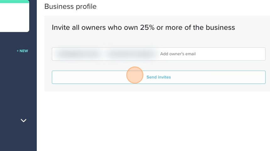 Business profile page with field to add owner’s email and Send invites button highlighted