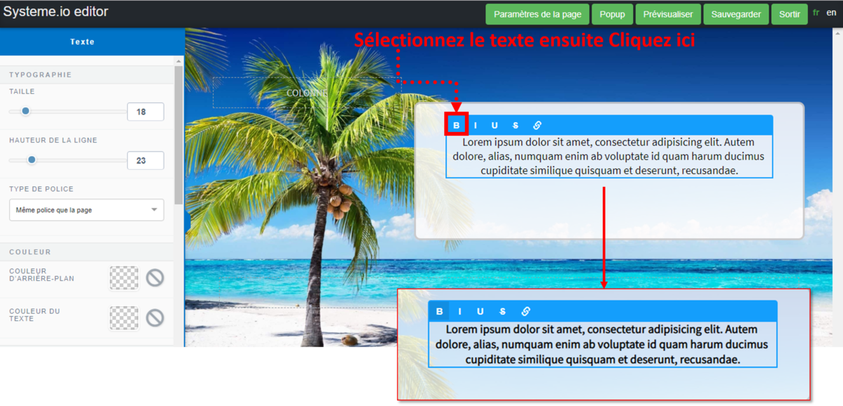 Comment ajouter et modifier un texte Aide en français