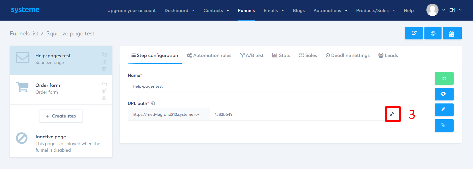 How to connect a sales funnel or a page to your website - Help pages