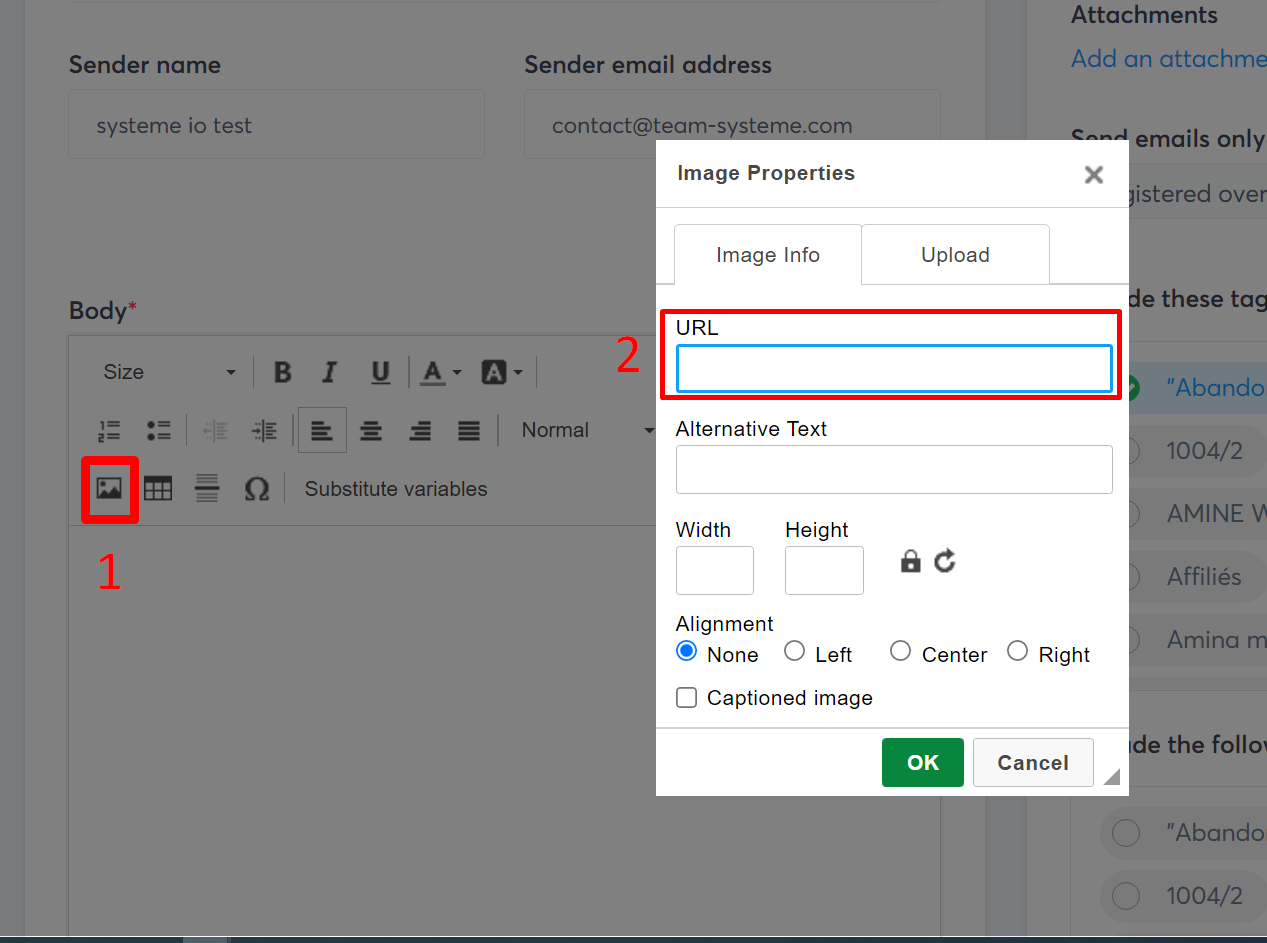 How to integrate an image in the email body - Help pages