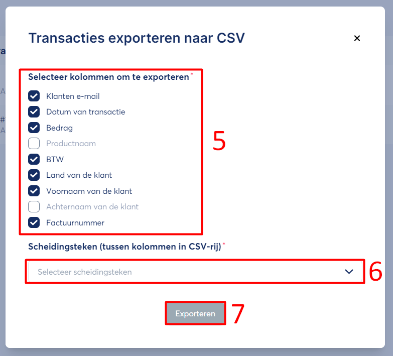 Het transactieoverzicht van klanten als excelbestand exporteren Helppagina's