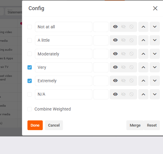 The Choices config with Very and Extremely ticked and the Merge button armed
