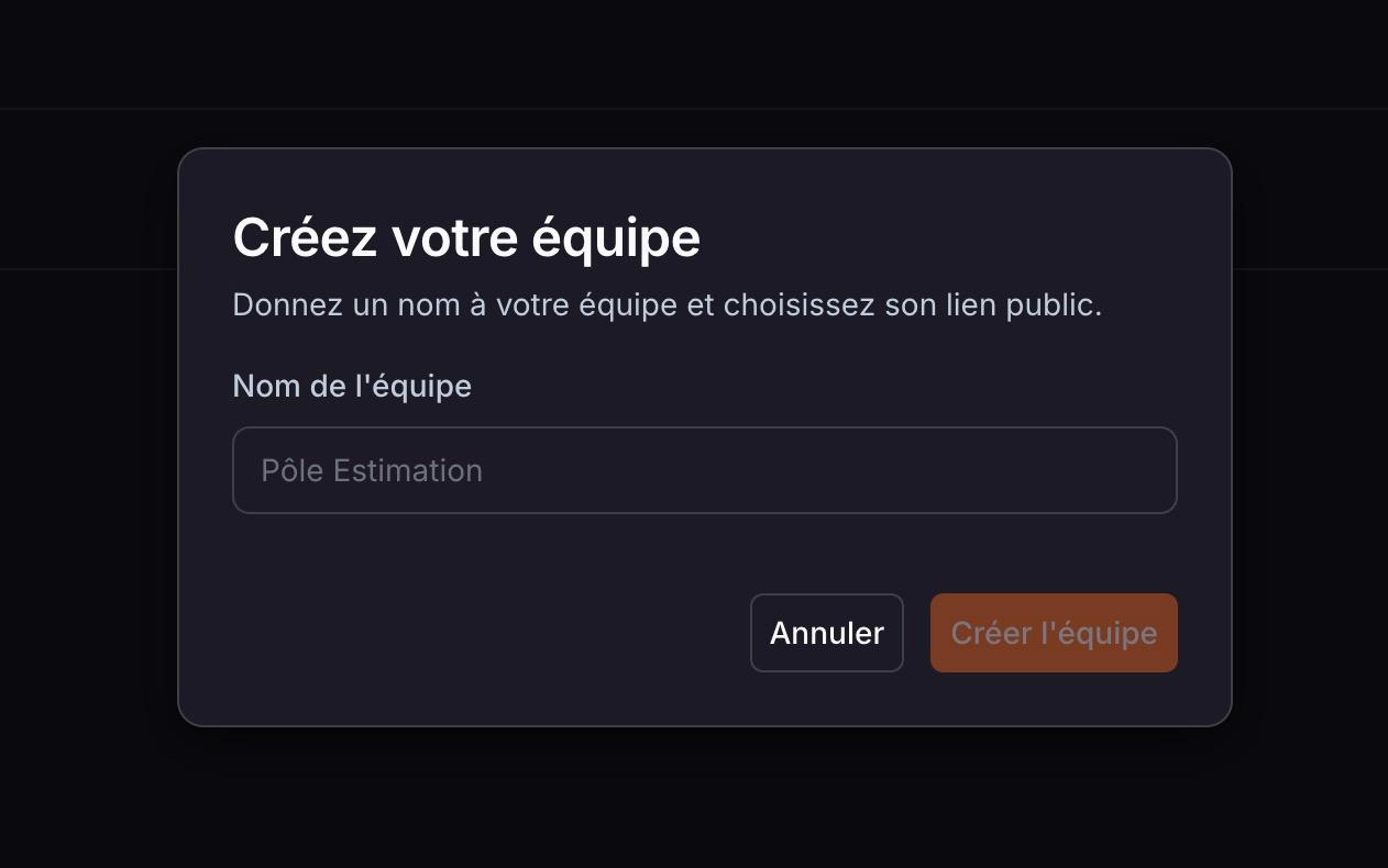 La fenêtre « Créez votre équipe » : le nom de l'équipe, puis « Créer l'équipe ».