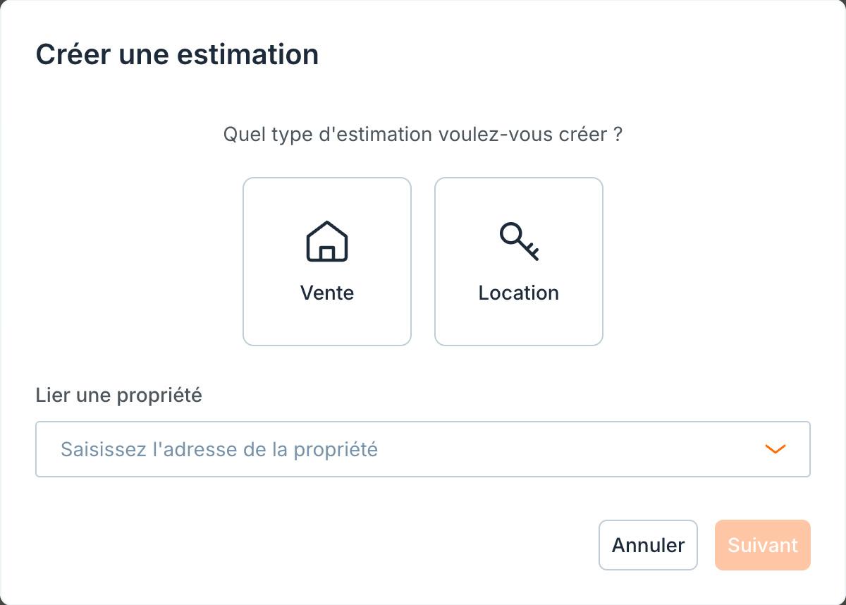 La première étape : le type d'estimation, puis la propriété à lier.