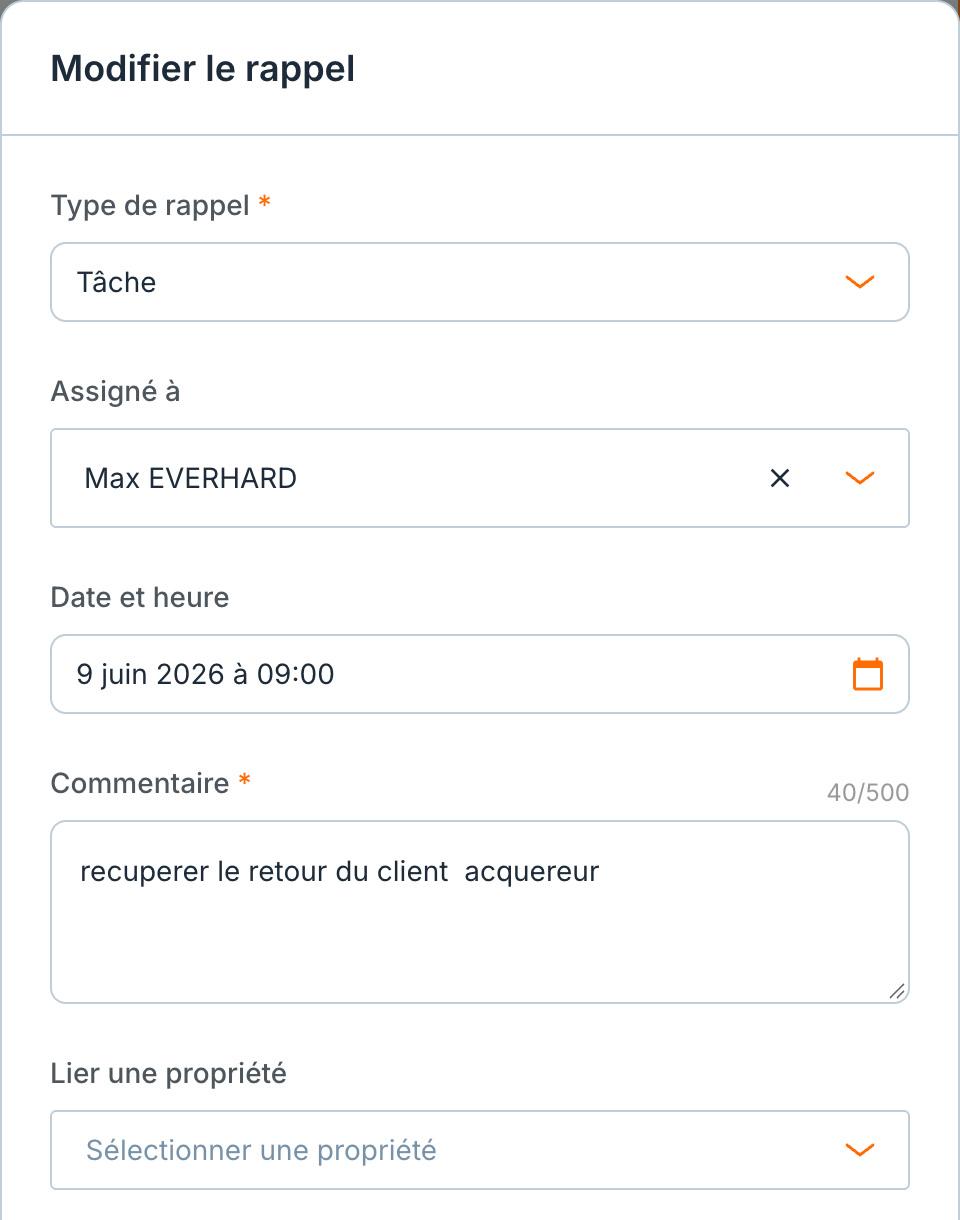 Le panneau « Modifier le rappel ».