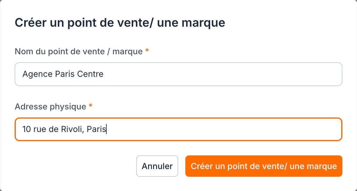 La fenêtre de création : le nom et l'adresse suffisent.
