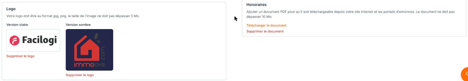 Les blocs « Logo » (versions claire et sombre) et « Honoraires ».