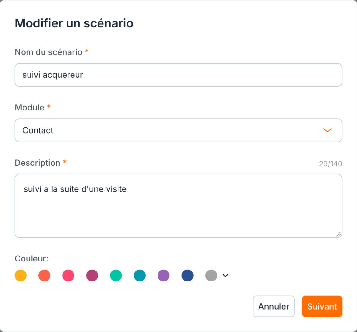 La fenêtre « Modifier un scénario ».