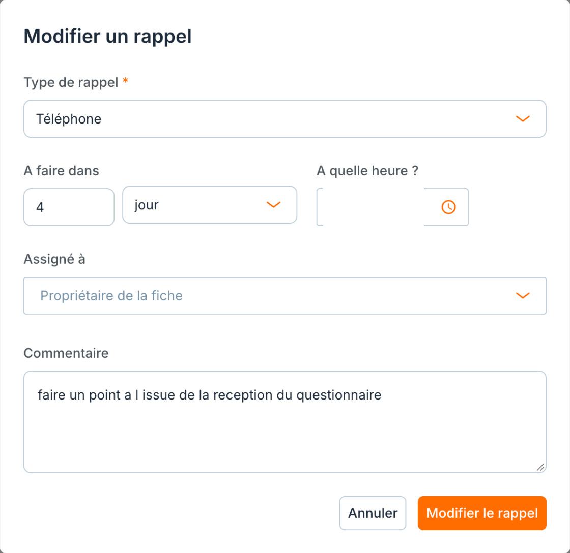 La fenêtre « Modifier un rappel ».