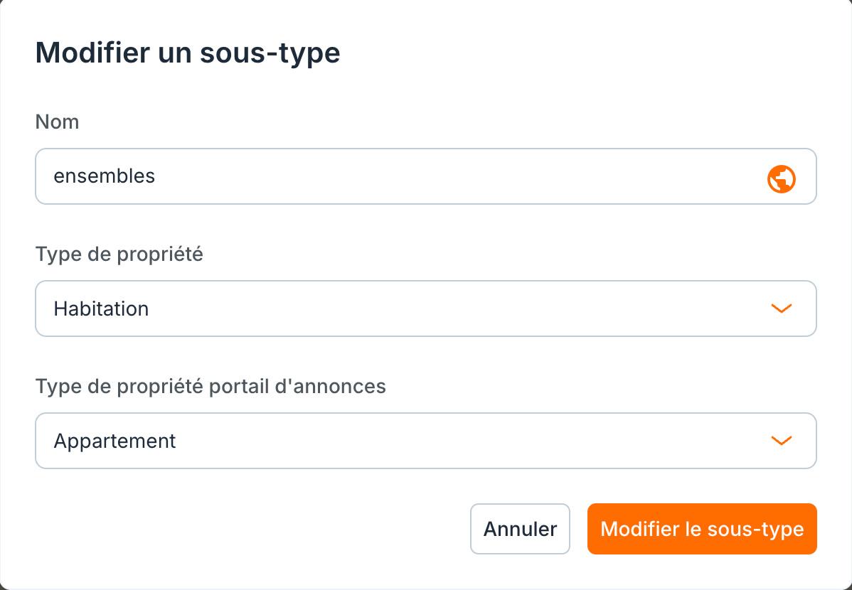 La fenêtre « Modifier un sous-type ».