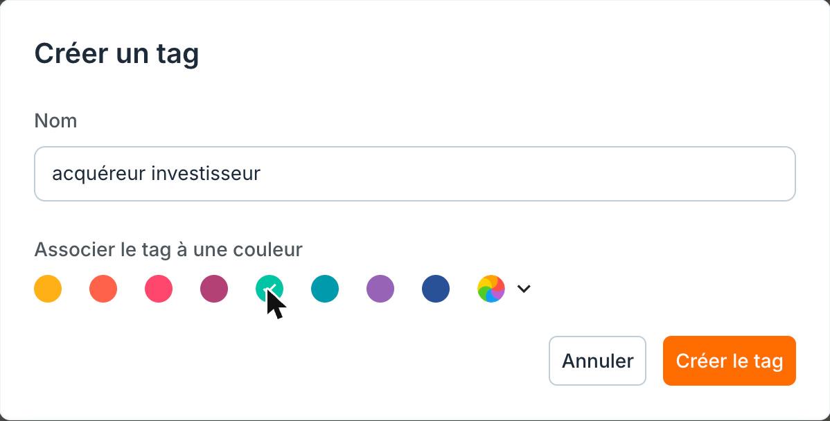La fenêtre « Créer un tag », remplie avec un exemple.