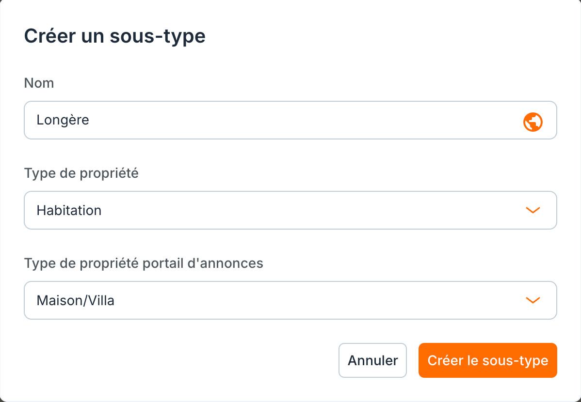 La fenêtre « Créer un sous-type », remplie avec un exemple.