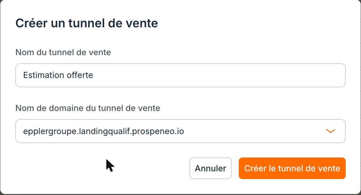 La fenêtre « Créer un tunnel de vente », remplie avec un exemple.