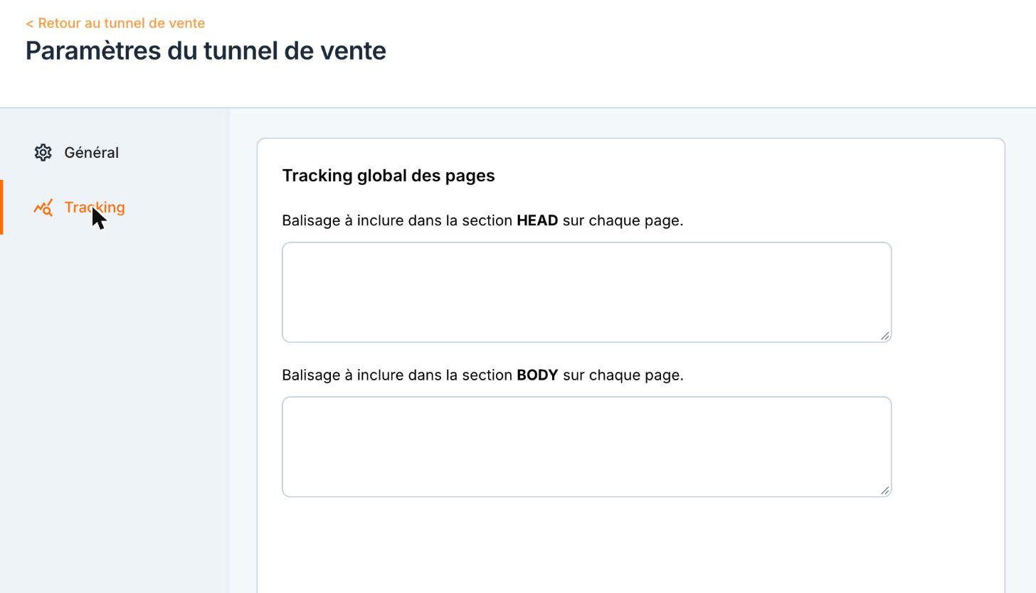 « Tracking global des pages » : le code de la section HEAD et celui de la section BODY.