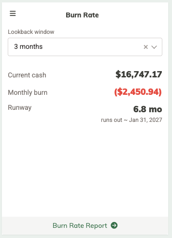 Screenshot of Burn Rate widget