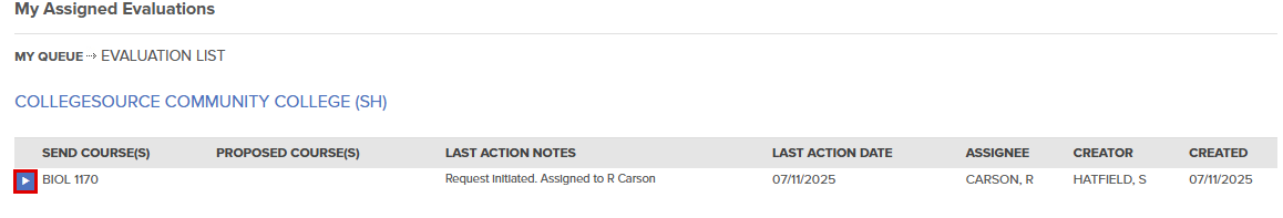 The callout highlights the location of the arrow to the left of the send courses.