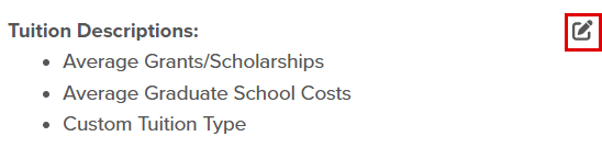 The callout highlights the location of the Edit Tuition Descriptions button.
