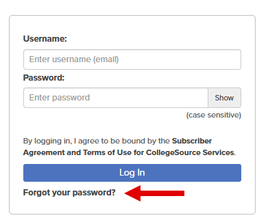 Callout illustrates the location of the Forgot your password? link.